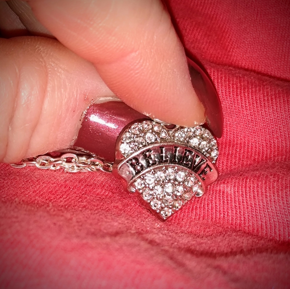 BELIEVE   FAITH  Crystal Heart Pendant Necklace SALE PRICED